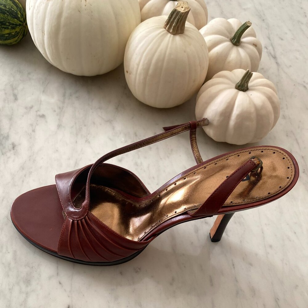 Brown Strappy Leather Heels (NWOT) - Size 11 - Picture 3 of 5